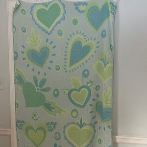 Green Yellow Blue Heart Woven Blanket Towel XL 44 x 78 Watercolor Look Trendy